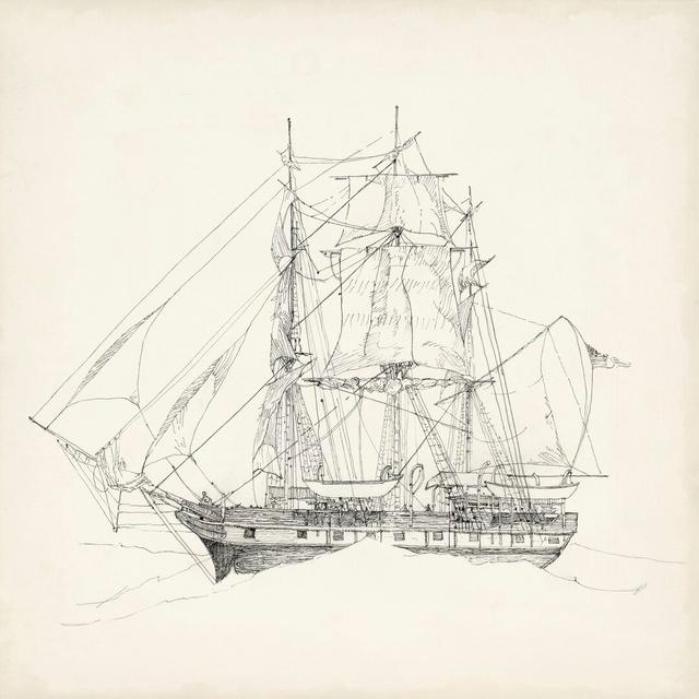 Antique Ship Sketch II by Richard Foust - Wrapped Canvas Drawing Longshore Tides Size: 51cm H x 51cm W on Productcaster.