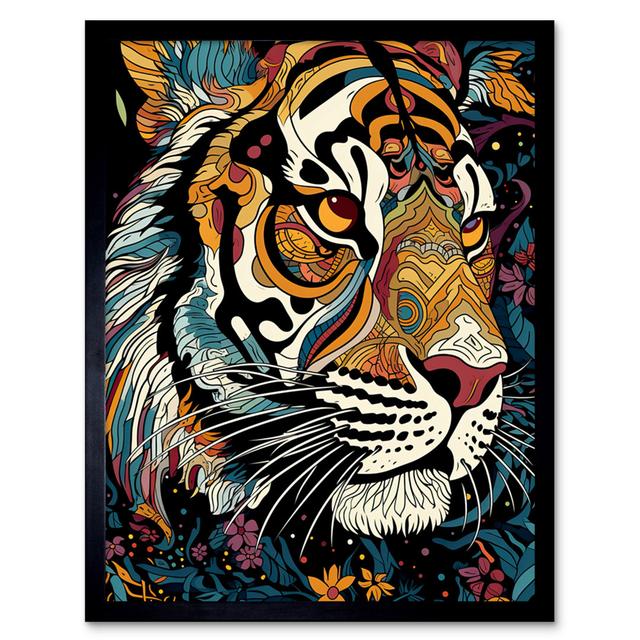 Abegail Tribal Bengal Tiger Psychedelic Floral Pastel - Single Picture Frame Print Latitude Vive on Productcaster.