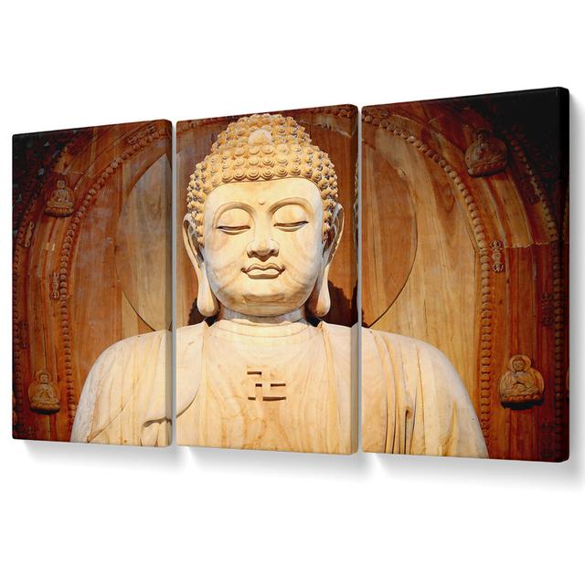 Buddha Face Statue - 3 Piece Wrapped Canvas Graphic Art Set Bloomsbury Market Size: 101.6cm H x 203cm W on Productcaster.