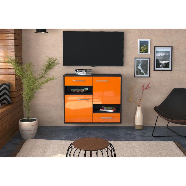 Alipio sideboard, flying/metal handles, size: 92 x 79 x 35cm Latitude Run Colour: Orange/Anthracite on Productcaster.