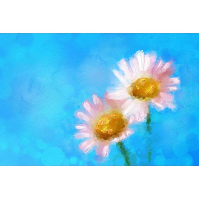 Two White Daisies On A Blue Background by Pobytov - No Frame Print on Canvas 17 Stories Size: 51cm H x 76cm W on Productcaster.