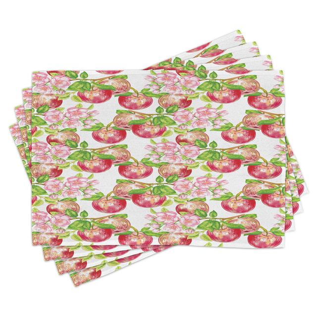 Place Mats Set of 4, Nature Apple Tree Flower, Red White Green (Set of 4) East Urban Home on Productcaster.