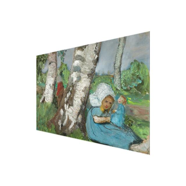 Child with Doll Sitting on a Birch Trunk by Paula Modersohn-Becker - Painting Print on Glass East Urban Home Size: 40 cm H x 60 cm W on Productcaster.