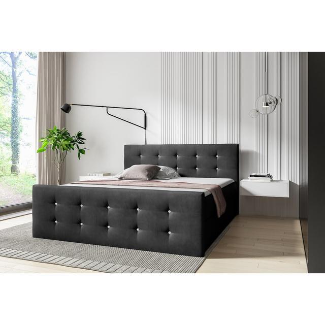 Boxspringbett Herrmann mit Topper und Bettkasten Mercer41 Größe: 160 x 200 cm, Matratzenhärte: Bonellfederkernmatratze, H3, Farbe: Schwarz on Productcaster.