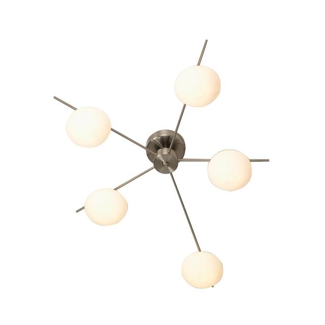 5-Light Chandelier Semi Flush Mount with White Shade by Rosalind Wheeler, Fixture Finish: Satin Chrome on Productcaster.