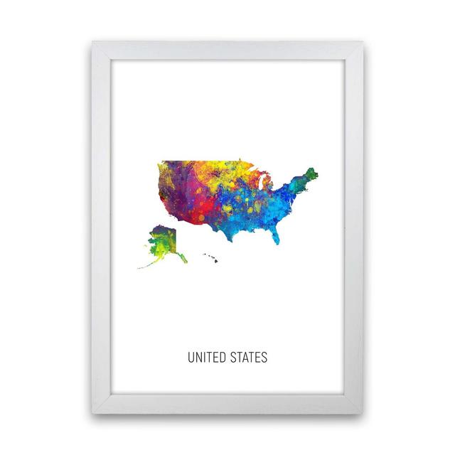 United States Watercolour Map by Michael Tompsett - Graphic Art Print Latitude Run Size: 34cm H x 25cm W x 3cm D, Format: White Framed on Productcaster.