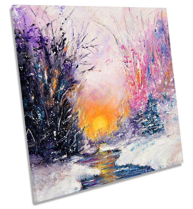 Z2461 Winter River Landscape Sunset - Wrapped Canvas Art Prints Marlow Home Co. Size: 60cm H x 60cm W x 2cm D on Productcaster.