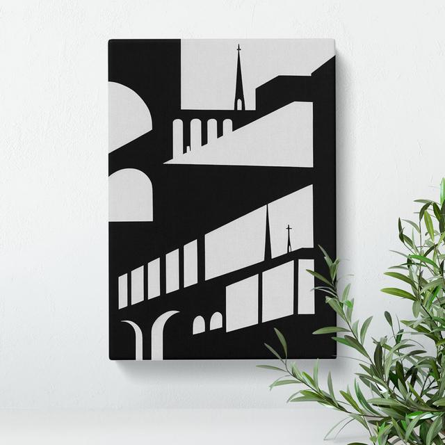 Monochrome City Skyline Abstract No.2 - Wrapped Canvas Print George Oliver Size: 50cm H x 35cm W x 3cm D, Format: Wrapped Canvas on Productcaster.