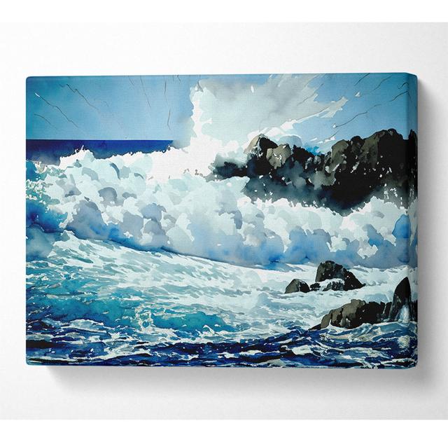 Waves Crashing on Rocks - Wrapped Canvas Art Prints House of Hampton Size: 81cm H x 121.9cm W on Productcaster.