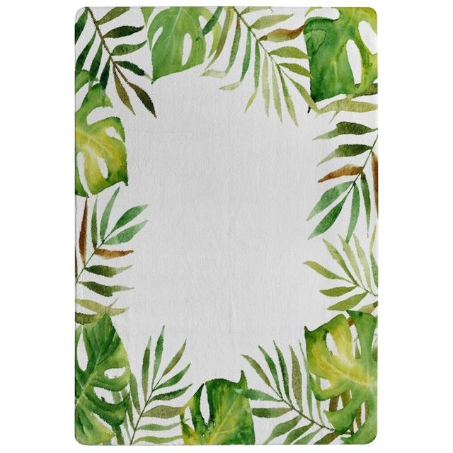 Osteen Border of Botanical Leaves Designer Shaggy Green/Yellow/White Rug East Urban Home Rug Size: Rectangle 60 x 110cm on Productcaster.