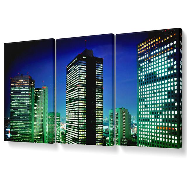 Neon City - 3 Piece Wrapped Canvas Graphic Art Ebern Designs Size: 81.3cm H x 163cm W on Productcaster.