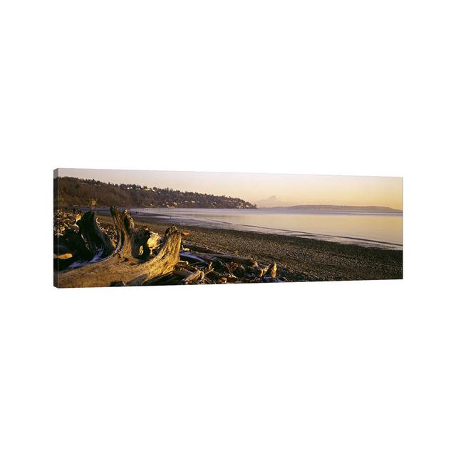 Driftwood on the Beach, Discovery Park, Mt Rainier, Seattle, King County - Wrapped Canvas Panoramic Photograph Union Rustic Size: 60.96cm H x 182.88cm on Productcaster.