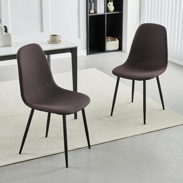 Linen Fabric Dining Chairs Plush Padded Upholstered Chairs George Oliver Colour: Brown on Productcaster.