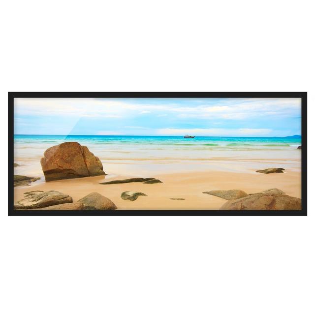 Picture With Frame - The Beach - Panorama Landscape - A House of Hampton Size: 30cm H x 75cm W x 2cm D, Frame Option: Black Framed on Productcaster.