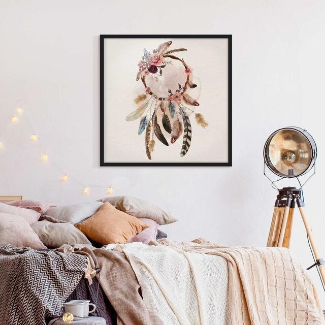 Dreamcatcher with Roses and Feathers - Picture Frame Painting Latitude Vive Frame Option: Black Framed, Size: 50cm H x 50cm W x 2cm D on Productcaster.