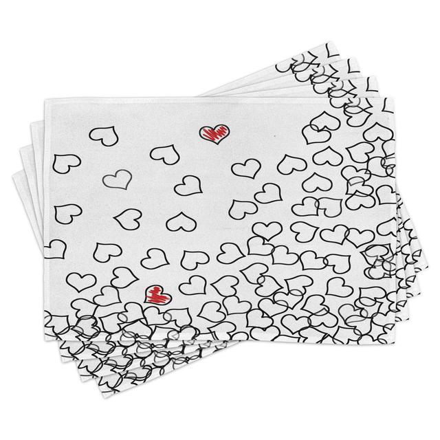 Place Mats Set of 4, Wedding Heart Shape, Black White Red (Set of 4) East Urban Home on Productcaster.