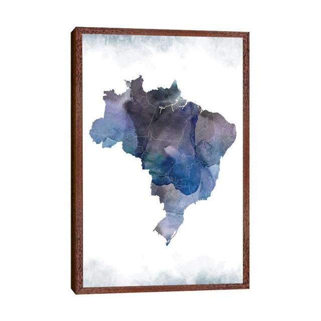 Brazil Bluish Map Ivy Bronx Size: 101.6cm H x 66.04cm W x 3.81cm D, Format: Classic Wood Framed Canvas on Productcaster.