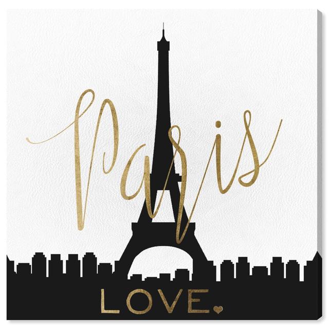 Paris Love Gold and Leather - Wrapped Canvas Typography Print East Urban Home Size: 30cm H x 30cm W on Productcaster.