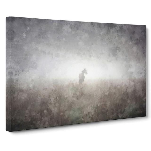 Horse in the Mist - Wrapped Canvas Graphic Art East Urban Home Size: 35cm H x 50cm W x 3cm D on Productcaster.