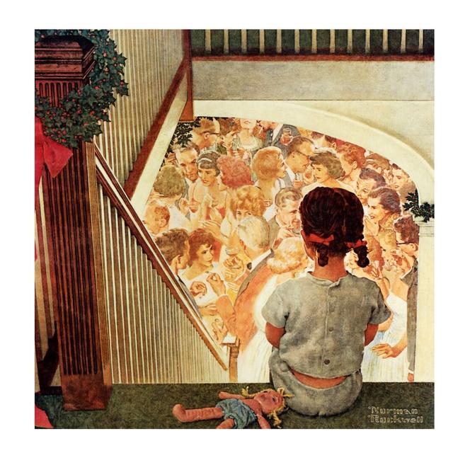 Little Girl Looking Downstairs At Christmas Party by Norman Rockwell - Wrapped Canvas Print East Urban Home Size: 45.72cm H x 45.72cm W x 3.81cm D on Productcaster.