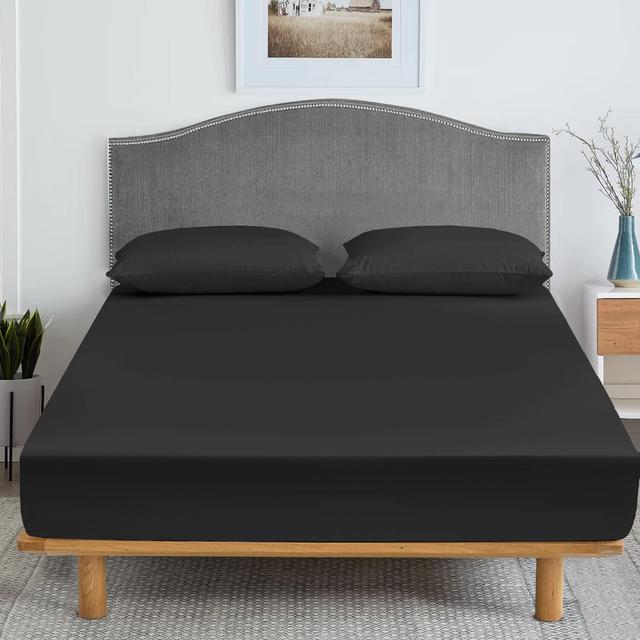 Laria Microfiber Brushed Extra Deep Fitted Bed Sheet 17 Stories Colour: Black, Size: Super King (6') on Productcaster.