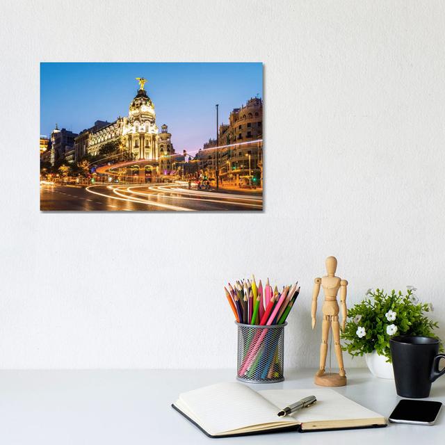 Night In Madrid, Spain by - Wrapped Canvas Gallery-Wrapped Canvas Giclée Latitude Run Size: 20.32cm H x 30.48cm W x 1.91cm D on Productcaster.