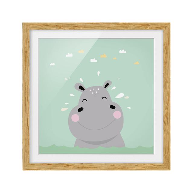 The Happy Hippo Framed Print East Urban Home Frame Options: Natural oak, Size: 70cm H x 70cm W on Productcaster.