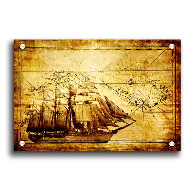 Old World Map with Ship - Graphic Art Print on Paper East Urban Home Size: 84.1cm H x 118.9cm W, Format: Paper on Productcaster.