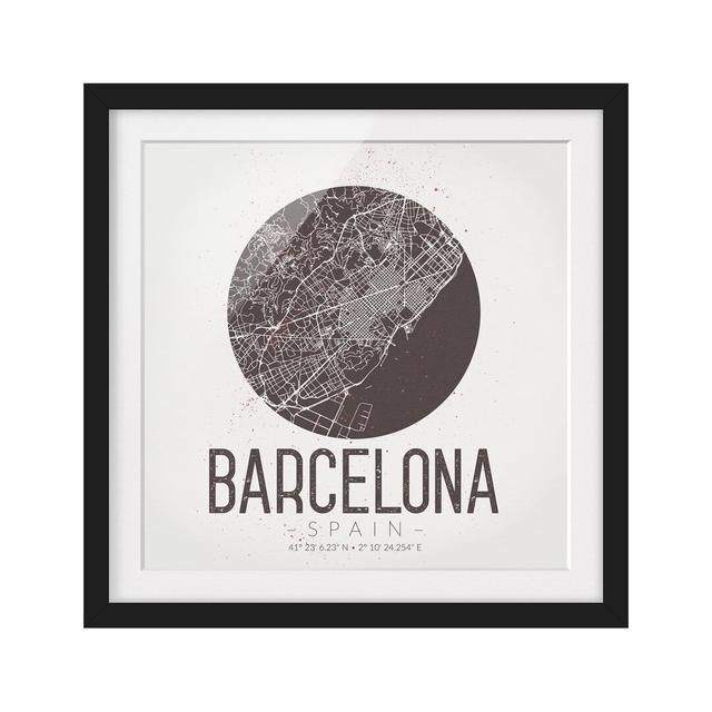 Retro Barcelona Street Map - Picture Frame Graphic Art Print on Paper East Urban Home Frame Options: Matt black, Size: 50cm H x 50cm W on Productcaster.