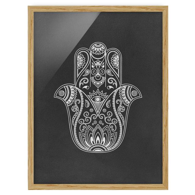 Hamsa Hand Illustration White Black - Picture Frame Graphic Art World Menagerie Frame Option: Grey Framed on Productcaster.