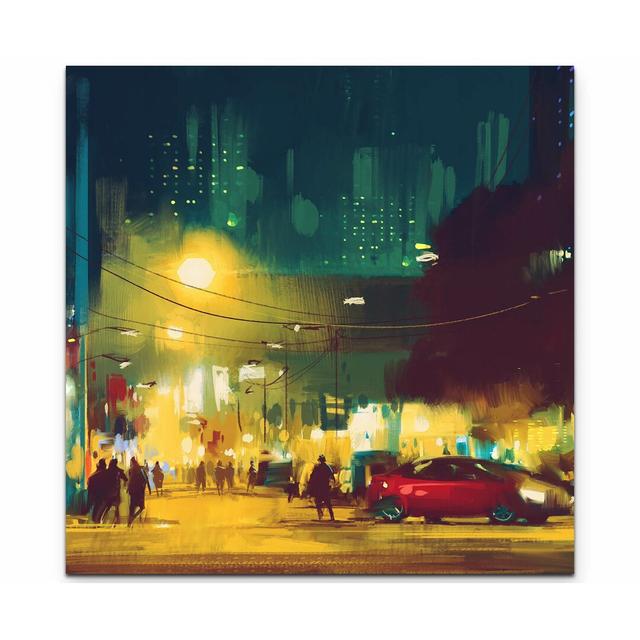 Leinwandbild Stadt bei Nacht - Illustration East Urban Home Größe: 60 L x 60 B on Productcaster.