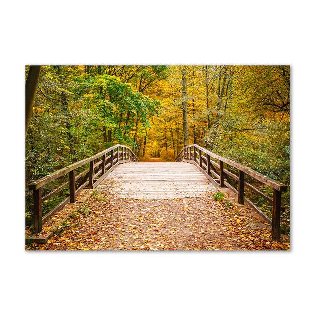 Bridge in the Autumn Forest - Wrapped Canvas Art Prints Union Rustic on Productcaster.