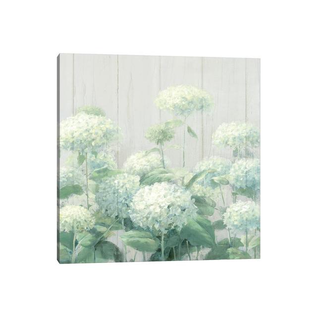 White Hydrangea Garden Sage On Wood Square by Danhui Nai - Wrapped Canvas Gallery-Wrapped Canvas Giclée ClassicLiving Size: 45.72cm H x 45.72cm W x 1. on Productcaster.