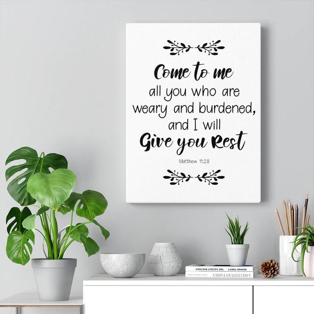 I Will Give You Rest Matthew 11:28 - Wrapped Canvas Typography Blue Elephant Size: 61cm H x 46cm W on Productcaster.