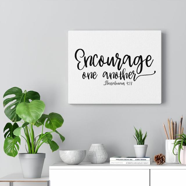 Encourage One Another Thessalonians 4:18 - Wrapped Canvas Print Blue Elephant Size: 61cm H x 76cm W on Productcaster.