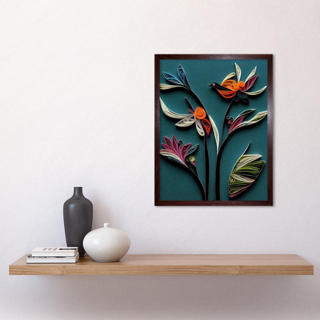 Modern Paper Quilling Bird Exotic Flower - Print Wee Blue Coo Size: 43cm H x 33cm W x 2cm D, Format: Brown Framed Unframed on Productcaster.