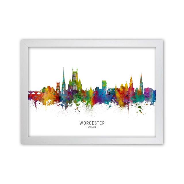 Worcester England Skyline by Michael Tompsett - Print Ebern Designs Size: 46cm H x 63cm W x 3cm D, Format: White Framed on Productcaster.