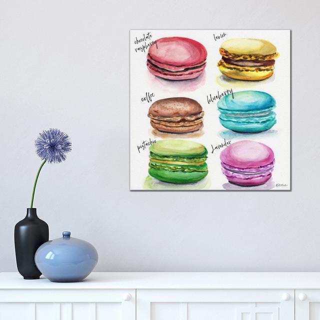 Six Macaron Flavors by Jennifer Redstreake - Wrapped Canvas Painting ClassicLiving Size: 45.72cm H x 45.72cm W x 3.81cm D on Productcaster.