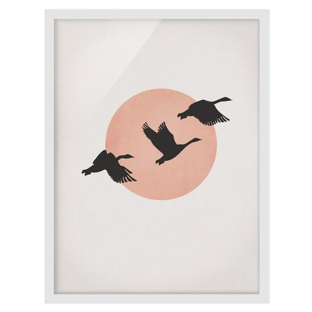 Birds in Front of Pink Sun III - Picture Frame Graphic Art Marlow Home Co. Size: 70cm H x 50cm W x 2cm D, Frame Option: White Framed on Productcaster.