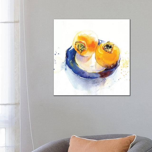 Orange On Blue by Marina Ignatova - Wrapped Canvas Print Brambly Cottage Size: 66.04cm H x 66.04cm W x 3.81cm D on Productcaster.