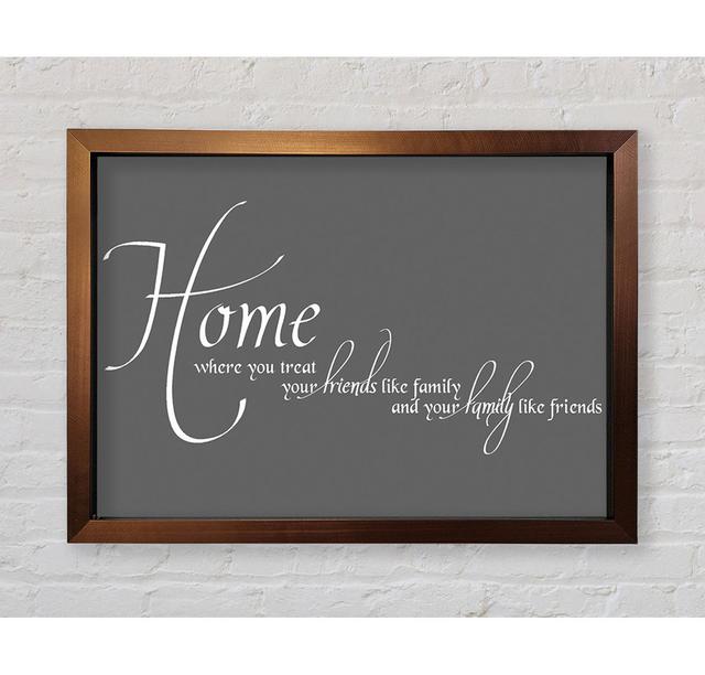 Family Quote Home Family Friends Lilac Framed Print Happy Larry Size: 42cm H x 59.7cm W, Colour: Grey on Productcaster.