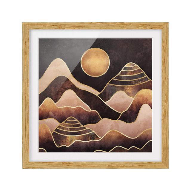 Gerahmtes Poster Golden Sun Abstract Mountains Alpen Home Größe: 30 cm H x 30 cm B x 2 cm T, Matte Farbe: Weiß, Format: Braun gerahmt on Productcaster.