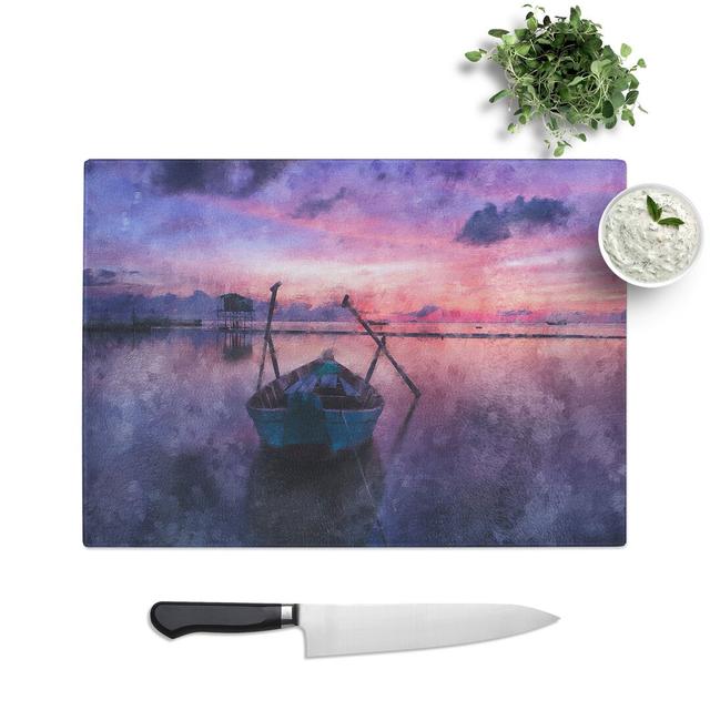 Rowing Boat at Sunset Painting Chopping Board East Urban Home Size: 0.4cm H x 20cm W x 28.5cm L on Productcaster.