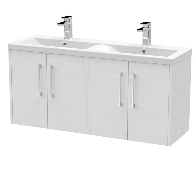 Juno 1200mm Wall Hung Double Vanity Unit Hudson Reed Vanity Unit Colour: White Ash on Productcaster.