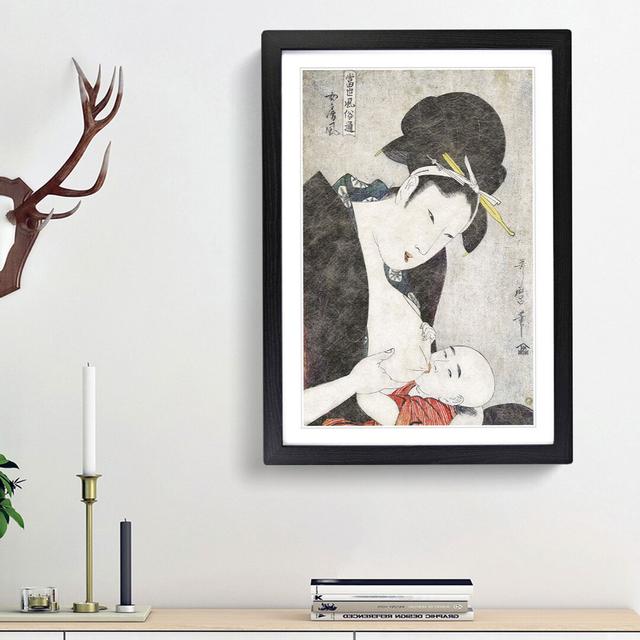 Mother & Child by Kitagawa Utamaro - Picture Frame Painting Print East Urban Home Frame Option: Black Framed, Size: 65cm H x 48cm W x 2cm D on Productcaster.