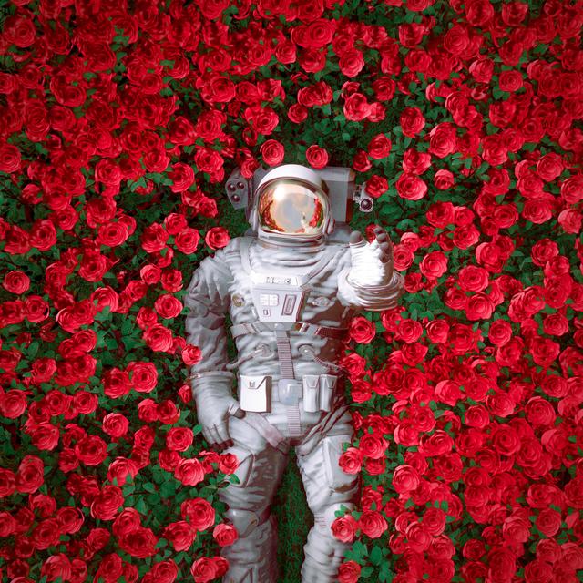 Red Rose Spaceman by Grandeduc - Wrapped Canvas Photograph Ebern Designs Size: 20"H x 20"W on Productcaster.