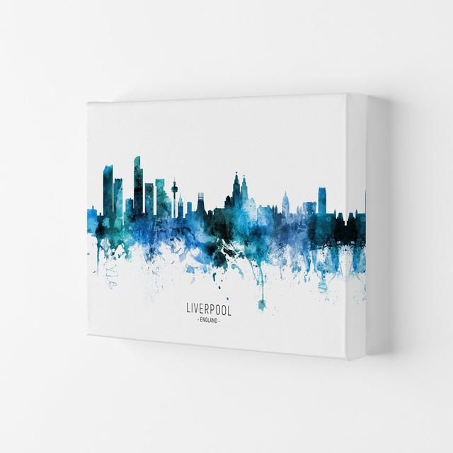 Liverpool England Skyline Blue City Name by Michael Tompsett - Print Ebern Designs Format: Wrapped Canvas, Size: 29.7cm H x 42cm W x 4cm D on Productcaster.