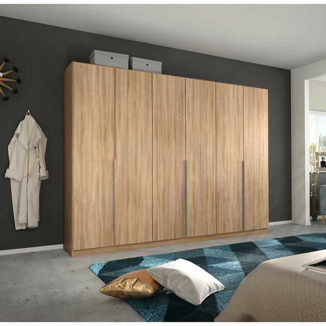 Alabama 3 Door Wardrobe Rauch Finish: Sonoma Oak, Size: 229cm H x 226cm W x 54cm D, Interior Option: Basic: 6 shelf, 3 clothes rail on Productcaster.