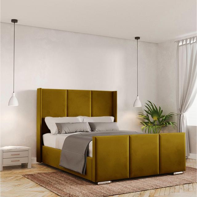 Berlin Bed Frame - Plush Velvet Canora Grey Colour: Turmeric, Size: Kingsize (5') on Productcaster.