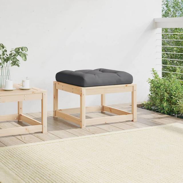 Garden Footstool Ottoman Footrest Outdoor Stool Seat Solid Wood Pine Alpen Home Colour (Frame): Nature, Cushion Colour: Grey on Productcaster.